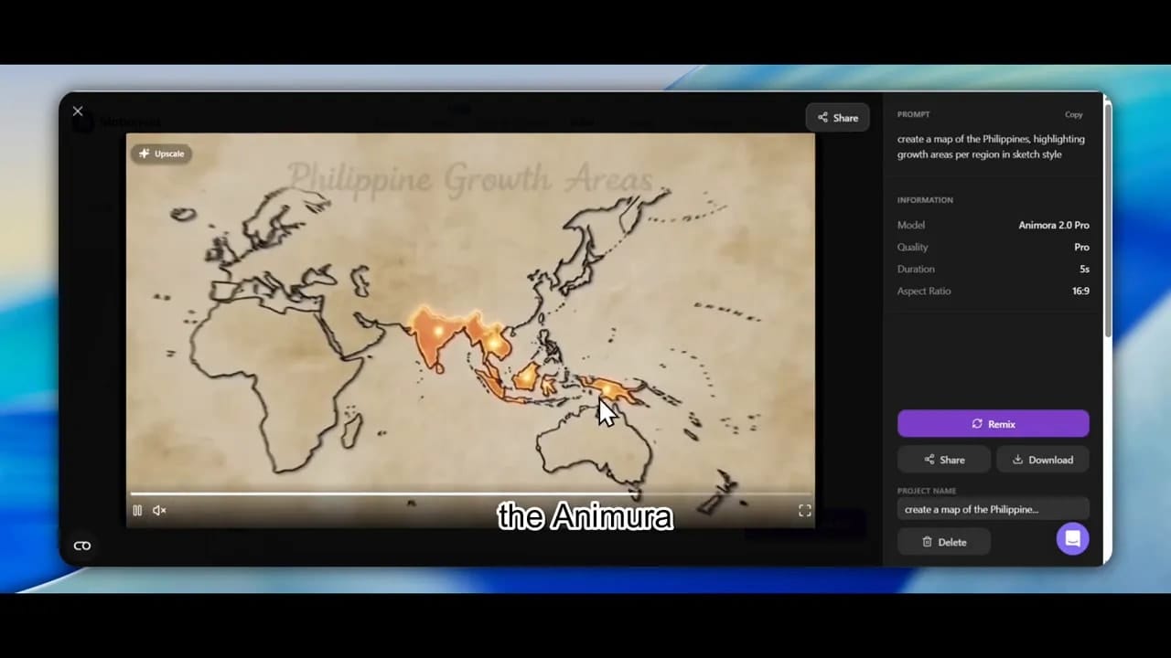 Generated map video showing Philippine growth areas title over a world map