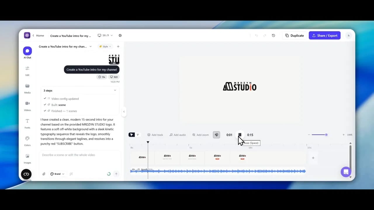 Simple logo intro project preview with Mrdzyn Studio logo centered on white background