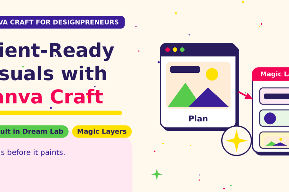 Client-ready visuals with Canva Craft, with Default in Dream Lab and Magic Layers badges